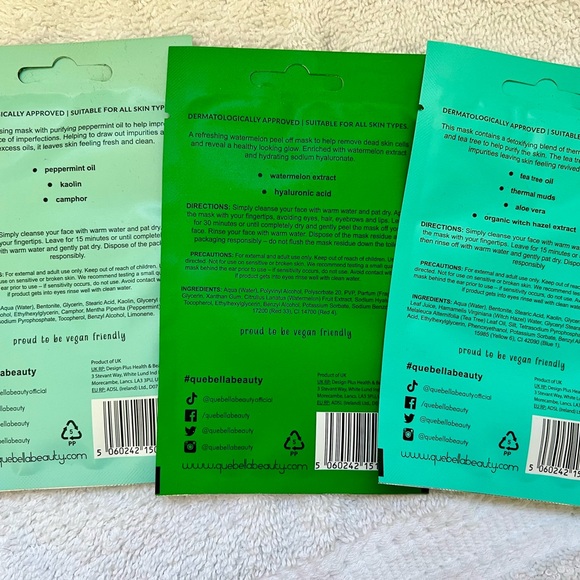 Beauty gift bundle-Que bella face masks, set of three - Picture 2 of 5